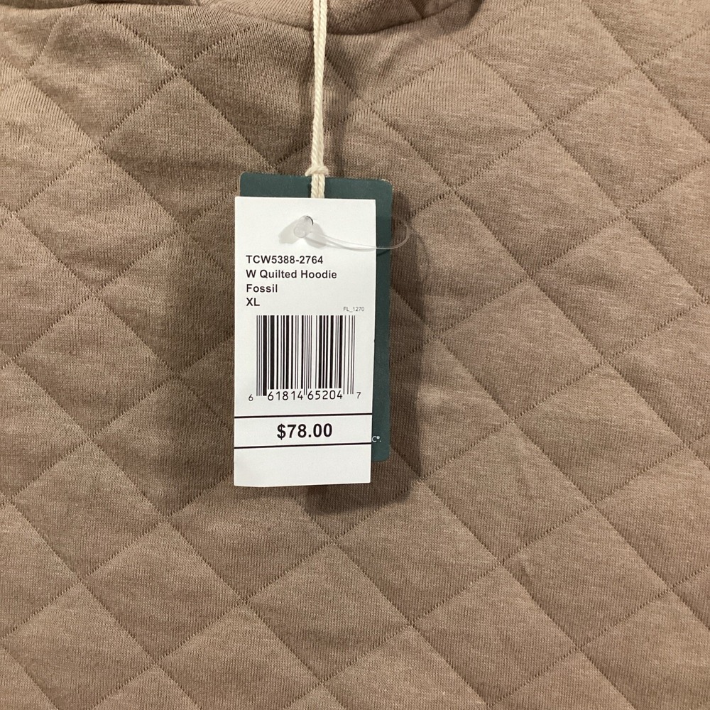 tentree W Quilted Hoodie Fossil Brown Cropped Sweatshirt XL TCW5388-2764 NEW - Picture 3 of 5